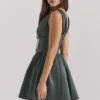 Emmeliette Forest Green Satin Mini Dress