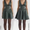 Emmeliette Forest Green Satin Mini Dress