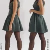 Emmeliette Forest Green Satin Mini Dress