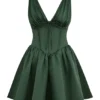 Emmeliette Forest Green Satin Mini Dress