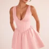 Emmeliette Powder Pink Satin Mini Dress