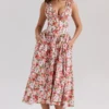 Emmelina Floral Rose Print Stretch Cotton Corset Sundress