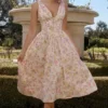 Emmelina Pink Meadow Print Cotton Corset Sundress
