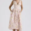 Emmelina Pink Meadow Print Cotton Corset Sundress