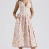 Emmelina Pink Meadow Print Cotton Corset Sundress