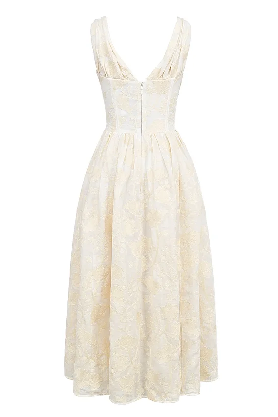 Emmelina Vintage Ivory Floral Embroidered Corset Sundress