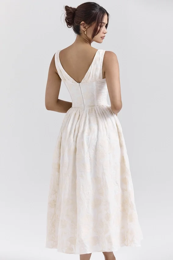 Emmelina Vintage Ivory Floral Embroidered Corset Sundress