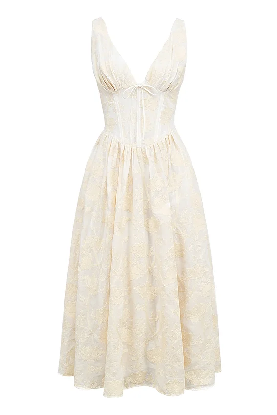 Emmelina Vintage Ivory Floral Embroidered Corset Sundress