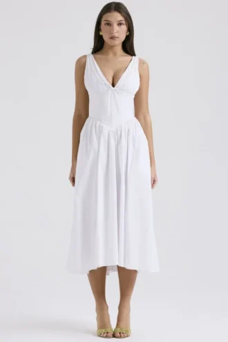 Emmelina White Cotton Corset Sundress