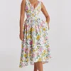 Emmelina White Vintage Rose Print Cotton Corset Sundress