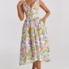 Emmelina White Vintage Rose Print Cotton Corset Sundress