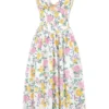 Emmelina White Vintage Rose Print Cotton Corset Sundress