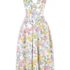 Emmelina White Vintage Rose Print Cotton Corset Sundress