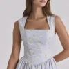 Emmy Blue Wildflower Print Cotton Midi Sundress
