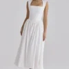 Emmy White Cotton Midi Sundress