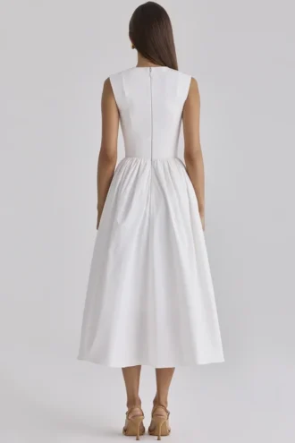 Emmy White Cotton Midi Sundress