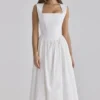 Emmy White Cotton Midi Sundress