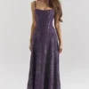 Esme Grape Lurex Chiffon Maxi Dress