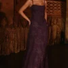 Esme Grape Lurex Chiffon Maxi Dress