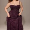 Esme Grape Lurex Chiffon Maxi Dress