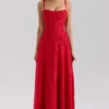 Esme Red Lurex Chiffon Maxi Dress