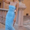 Eva Tuscan Blue Embroidered Floral Maxi Dress
