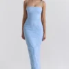 Eva Tuscan Blue Embroidered Floral Maxi Dress