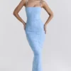 Eva Tuscan Blue Embroidered Floral Maxi Dress