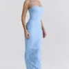 Eva Tuscan Blue Embroidered Floral Maxi Dress
