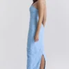Eva Tuscan Blue Embroidered Floral Maxi Dress