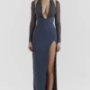 Evangelina Slate Plunge Maxi Dress