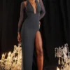 Evangelina Slate Plunge Maxi Dress