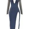 Evangelina Slate Plunge Maxi Dress
