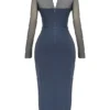 Evangelina Slate Plunge Maxi Dress