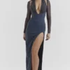 Evangelina Slate Plunge Maxi Dress