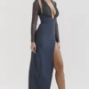 Evangelina Slate Plunge Maxi Dress