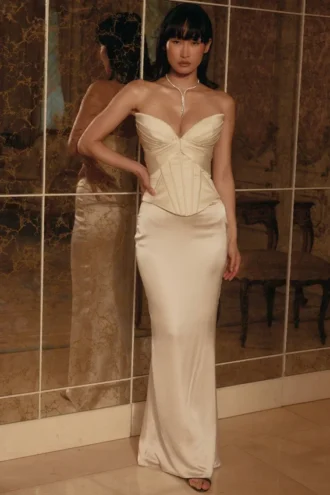 Eve Ivory Satin Corset Maxi Gown – Limited Edition
