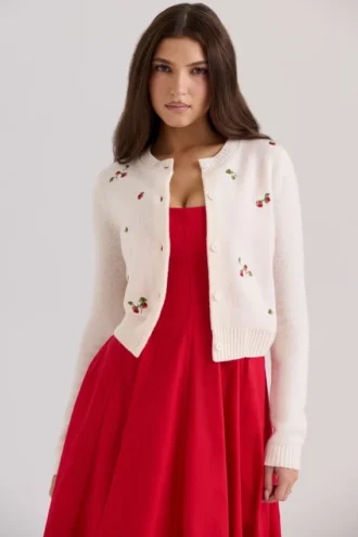 Evelina Cream Wool Embroidered Cardigan