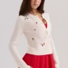 Evelina Cream Wool Embroidered Cardigan