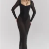 Everly Black Mesh Maxi Dress with Bodysuit