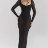 Everly Black Mesh Maxi Dress with Bodysuit