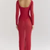 Everly Holly Red Mesh Maxi Dress with Bodysuit