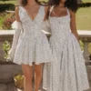 Fabrizia White Bluebell Print Corset Mini Dress