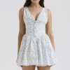 Fabrizia White Bluebell Print Corset Mini Dress