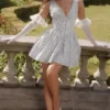 Fabrizia White Bluebell Print Corset Mini Dress