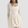Fae Cream Lace Long Sleeve Mini Dress