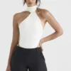 Farrah Ivory Satin Wrap Neck Bodysuit