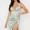 Faye Pistachio Satin Corset Midi Dress