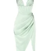 Faye Pistachio Satin Corset Midi Dress