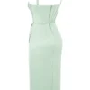 Faye Pistachio Satin Corset Midi Dress